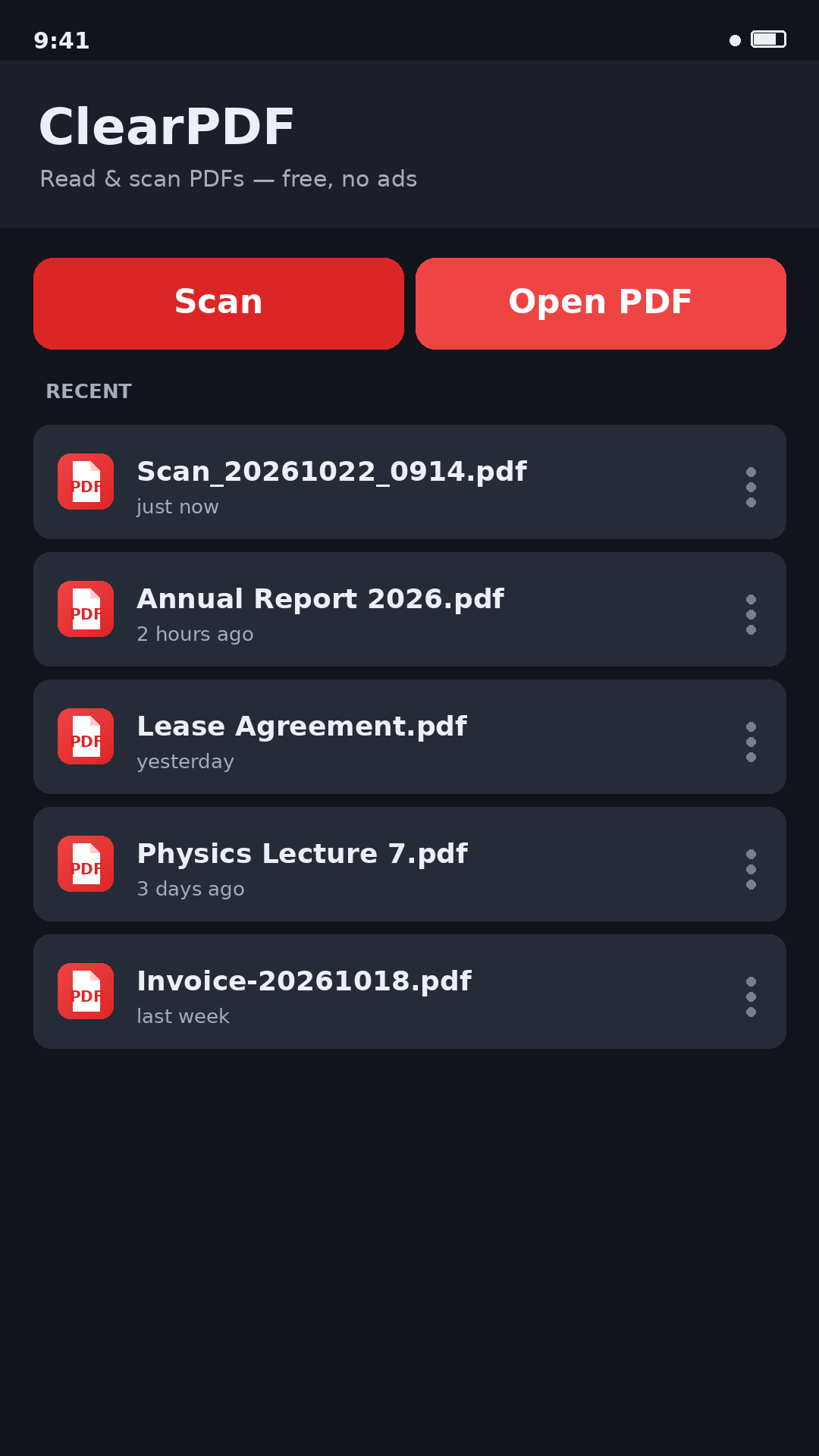 Home, scan and recent files